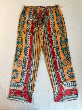 Fashion Nova Men Monaco Straight Tribal Print Pants Burgundy L NWT ITEM2616